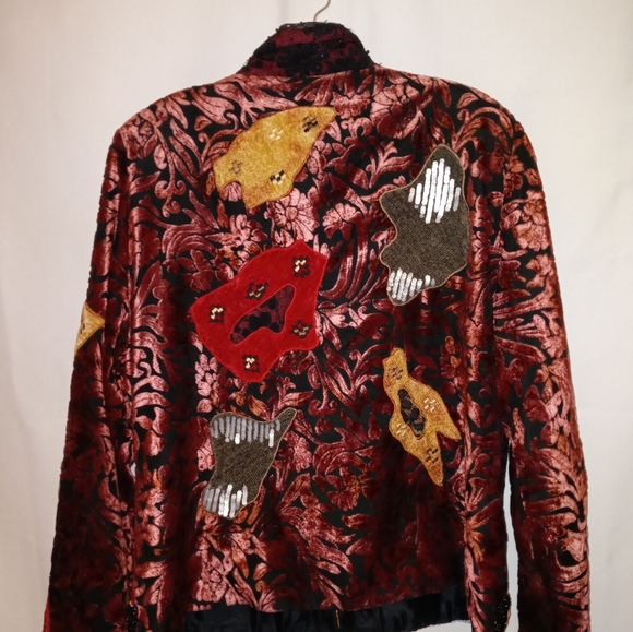 Entice Jacket XL Beaded Velvet Burnout Chenille Patchwork Nordstrom Artsy Blazer - Picture 6 of 8